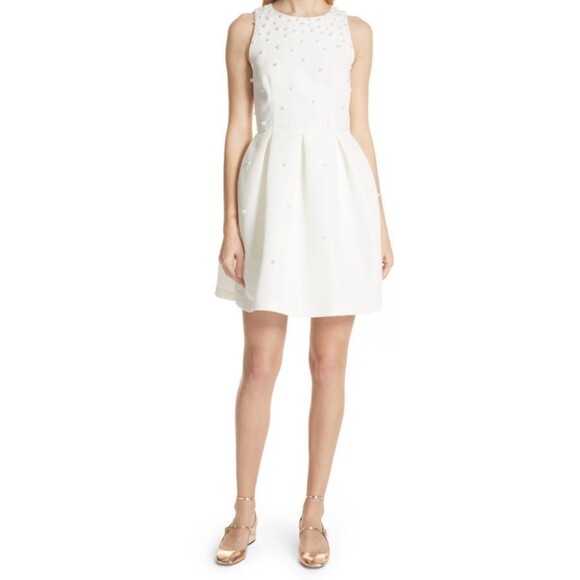 Ted Baker White Milliea Pearl Embellished Mini Fit and Flare Cocktail Dress - Picture 1 of 11